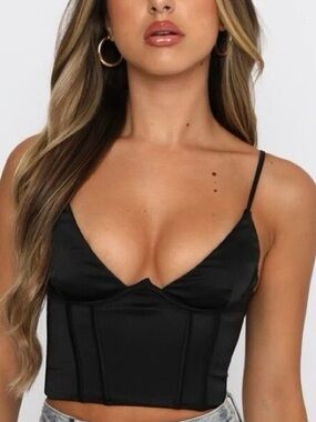 White Fox Boutique Black Corset-Style Crop Camisole